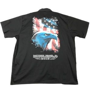 Mens Motorcycle Daytona Beach Biker Shirt 2XL Black Button Eagle Flag Pr…
